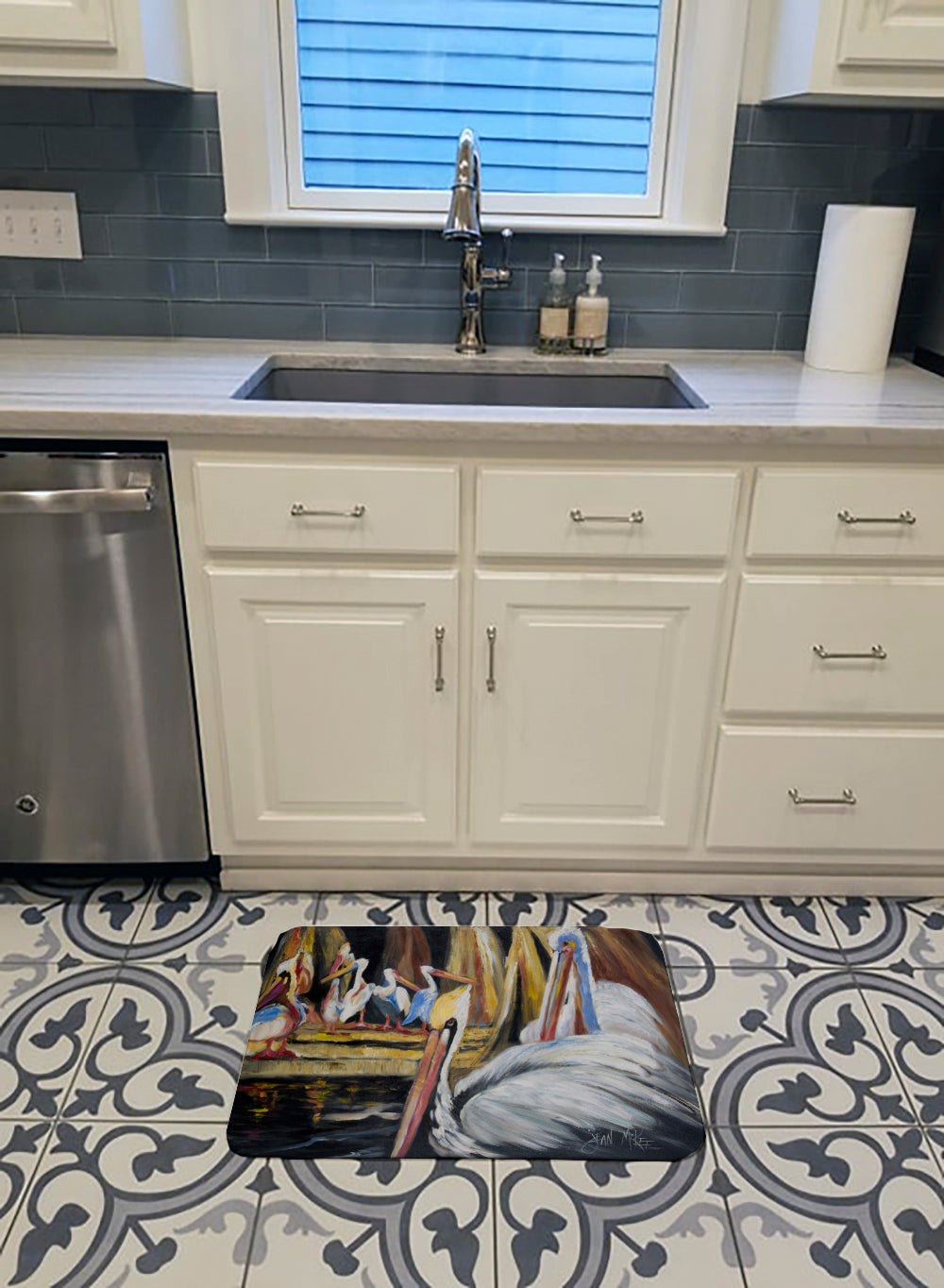 Pelicans Memory Foam Kitchen Mat Machine Washable Anti-Fatigue Cushion Comfort Bath or Kitchen Rug
