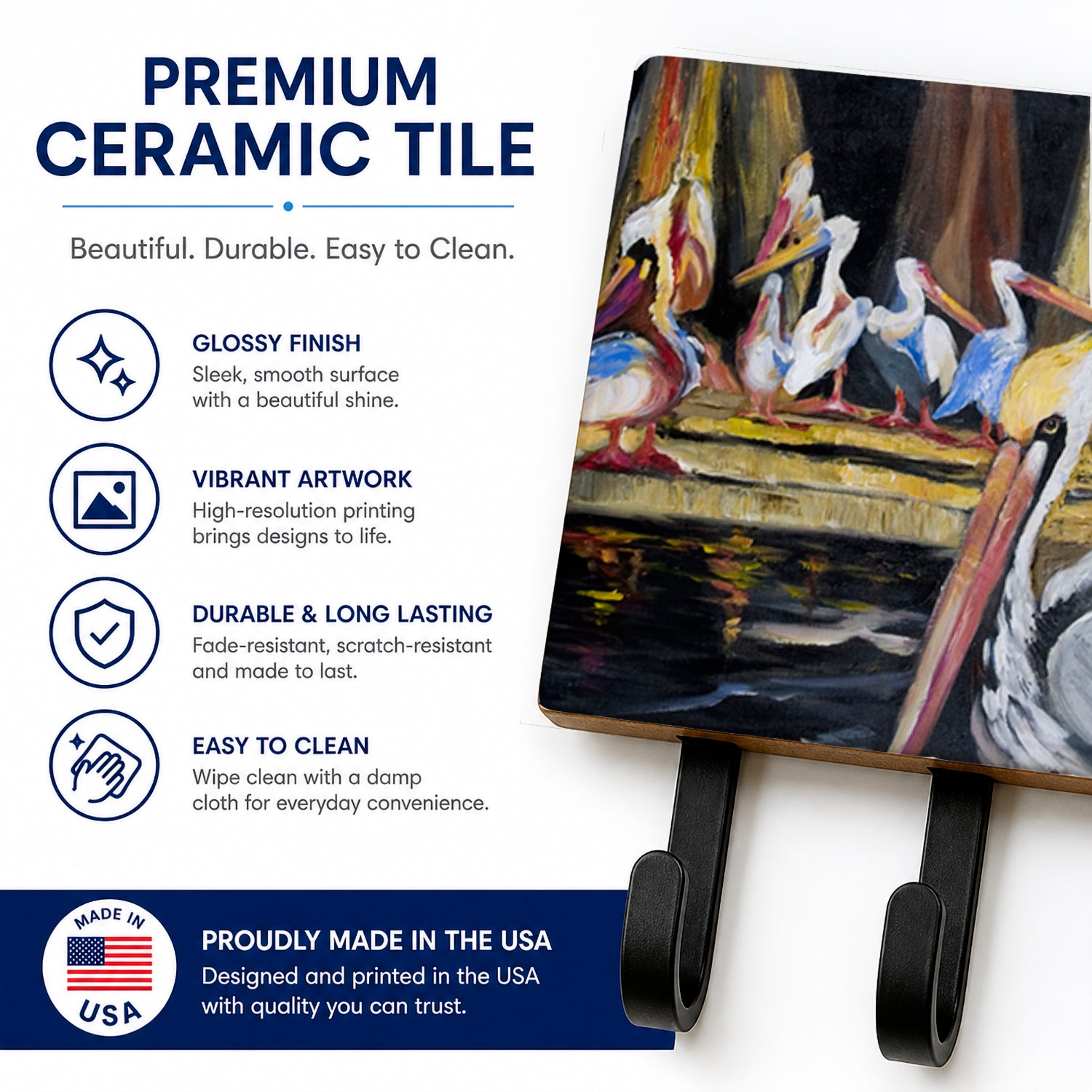 Pelicans Leash or Key Holder Wall Hooks, Coat Rack Wall Mount, for Hanging Keys, Towels, Aprons, Leashes