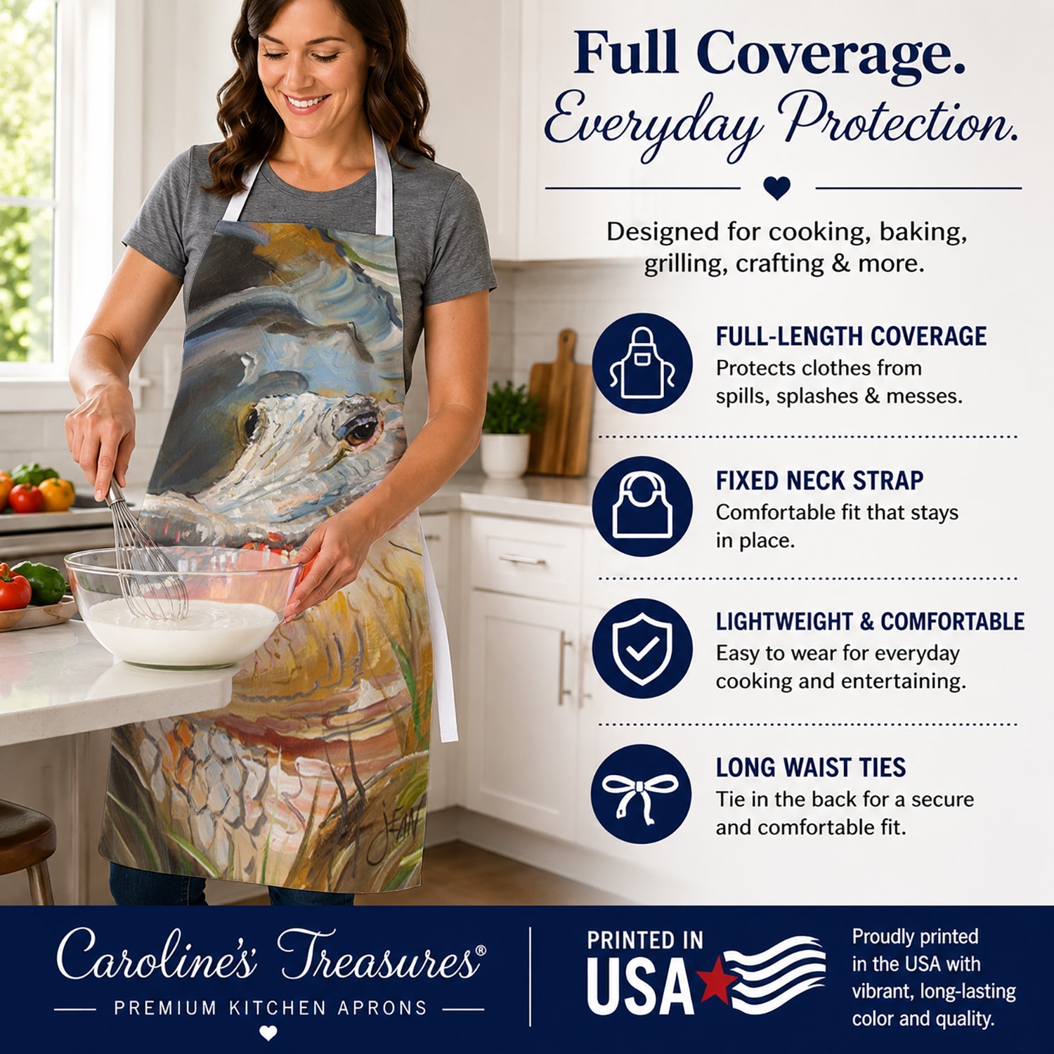Alligator Apron Cooking Kitchen Server Baking Crafts Gardening for Adult Women Men, Unisex, Large, Multicolor
