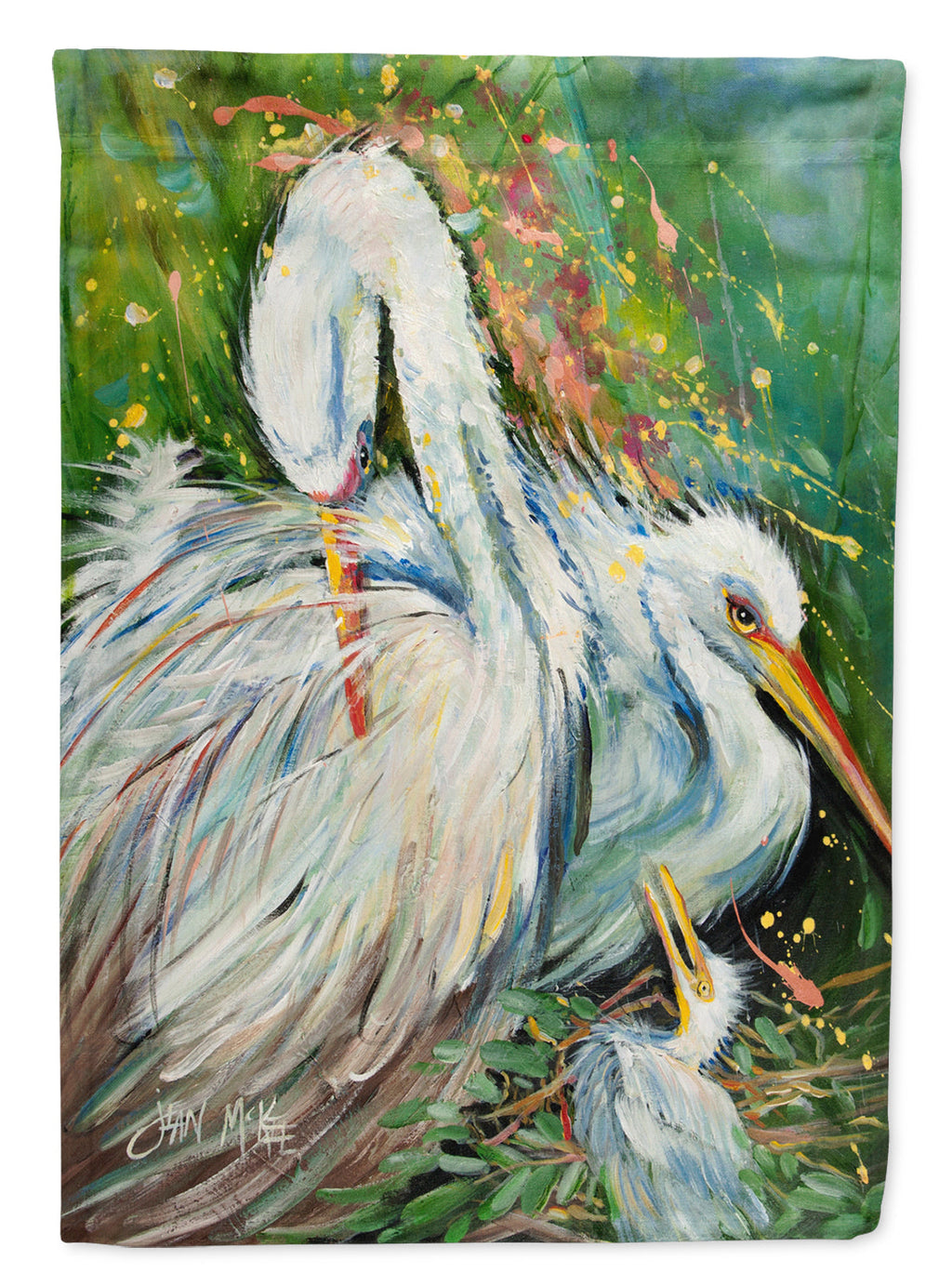 White Egret in the Rain House Flag 28x40 Porch Sleeve Pole Decorative Outside Yard Banner Artwork Wall Hanging, Polyester