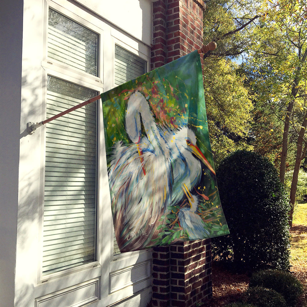 White Egret in the Rain House Flag 28x40 Porch Sleeve Pole Decorative Outside Yard Banner Artwork Wall Hanging, Polyester
