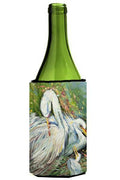 White Egret in the Rain Wine Bottle Hugger Gift Sleeve for Standard 750 ml Bottles, Insulated Reusable Also Fits Mini Shot & Pint Bottles