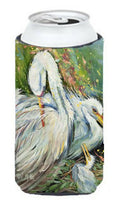 White Egret in the Rain Tall Boy Hugger Can Cooler Sleeve Machine Washable Drink Collapsible Insulator Beverage Insulated Holder