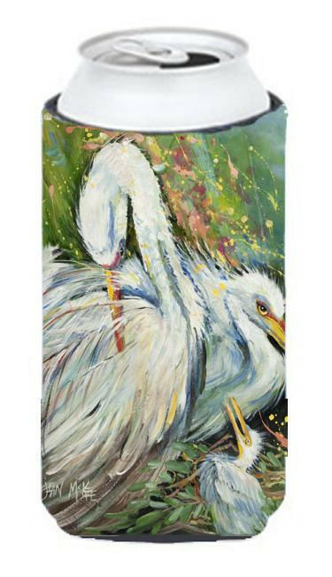 White Egret in the Rain Tall Boy Hugger Can Cooler Sleeve Machine Washable Drink Collapsible Insulator Beverage Insulated Holder