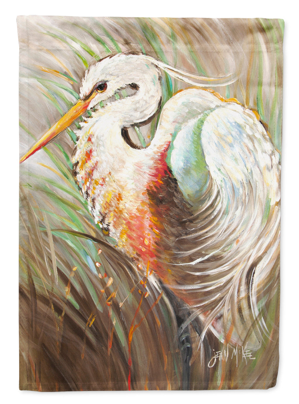 White Egret House Flag 28x40 Porch Sleeve Pole Decorative Outside Yard Banner Artwork Wall Hanging, Polyester