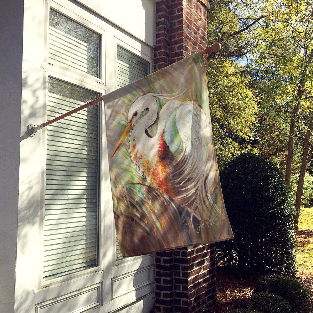 White Egret House Flag 28x40 Porch Sleeve Pole Decorative Outside Yard Banner Artwork Wall Hanging, Polyester