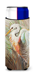 White Egret Slim Can Hugger , Insulated Foam Hugger for 12 oz Slim Cans, Beer Bottles & Water Bottles, Printed in USA