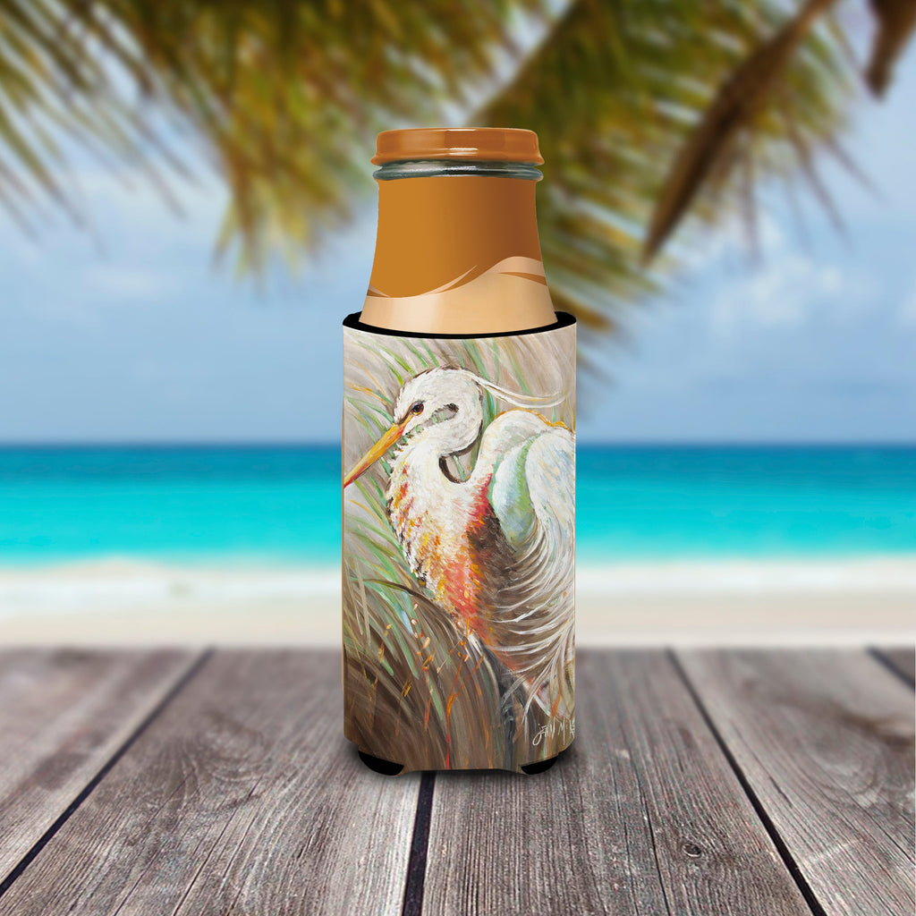 White Egret Slim Can Hugger , Insulated Foam Hugger for 12 oz Slim Cans, Beer Bottles & Water Bottles, Printed in USA