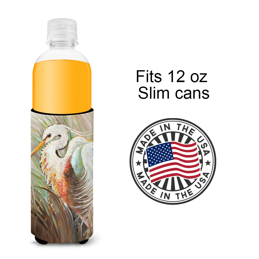 White Egret Slim Can Hugger , Insulated Foam Hugger for 12 oz Slim Cans, Beer Bottles & Water Bottles, Printed in USA