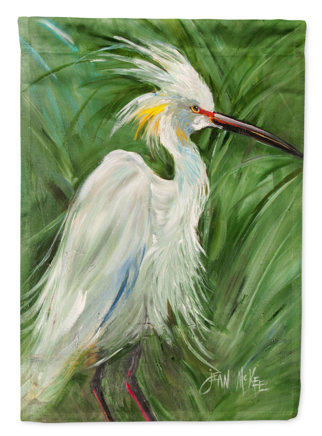 White Egret in Green grasses House Flag 28x40 Porch Sleeve Pole Decorative Outside Yard Banner Artwork Wall Hanging, Polyester