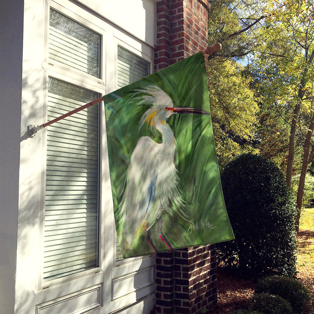 White Egret in Green grasses House Flag 28x40 Porch Sleeve Pole Decorative Outside Yard Banner Artwork Wall Hanging, Polyester