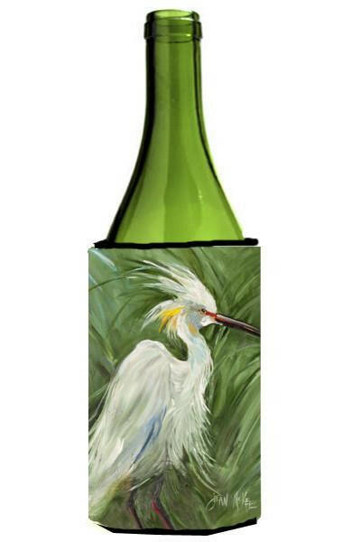 White Egret in Green grasses Wine Bottle Hugger Gift Sleeve for Standard 750 ml Bottles, Insulated Reusable Also Fits Mini Shot & Pint Bottles