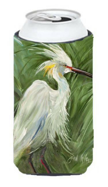 White Egret in Green grasses Tall Boy Hugger Can Cooler Sleeve Machine Washable Drink Collapsible Insulator Beverage Insulated Holder