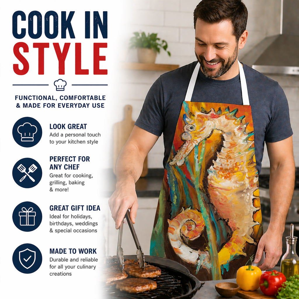 Seahorse Apron Cooking Kitchen Server Baking Crafts Gardening for Adult Women Men, Unisex, Large, Multicolor