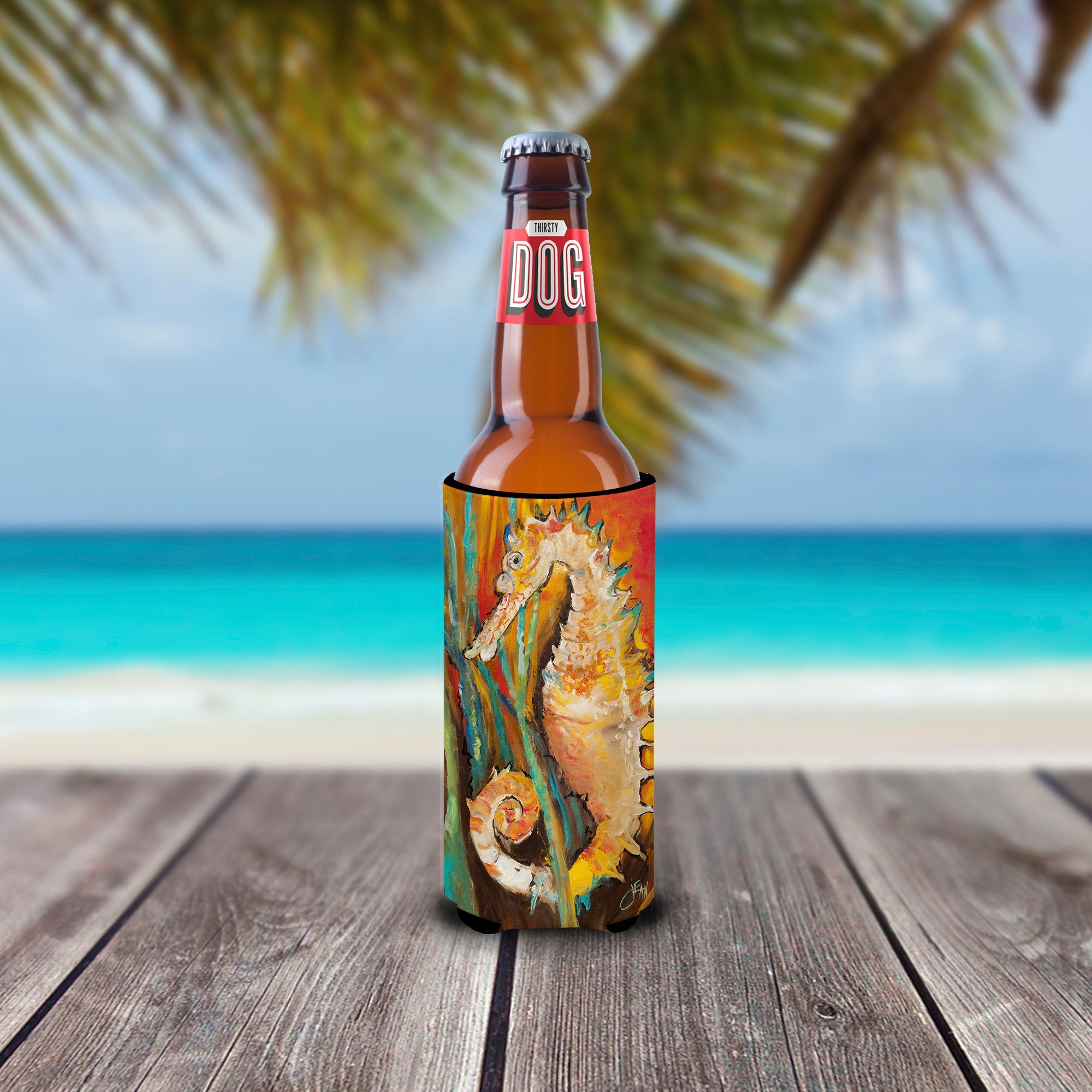 Seahorse Slim Can Hugger , Insulated Foam Hugger for 12 oz Slim Cans, Beer Bottles & Water Bottles, Printed in USA