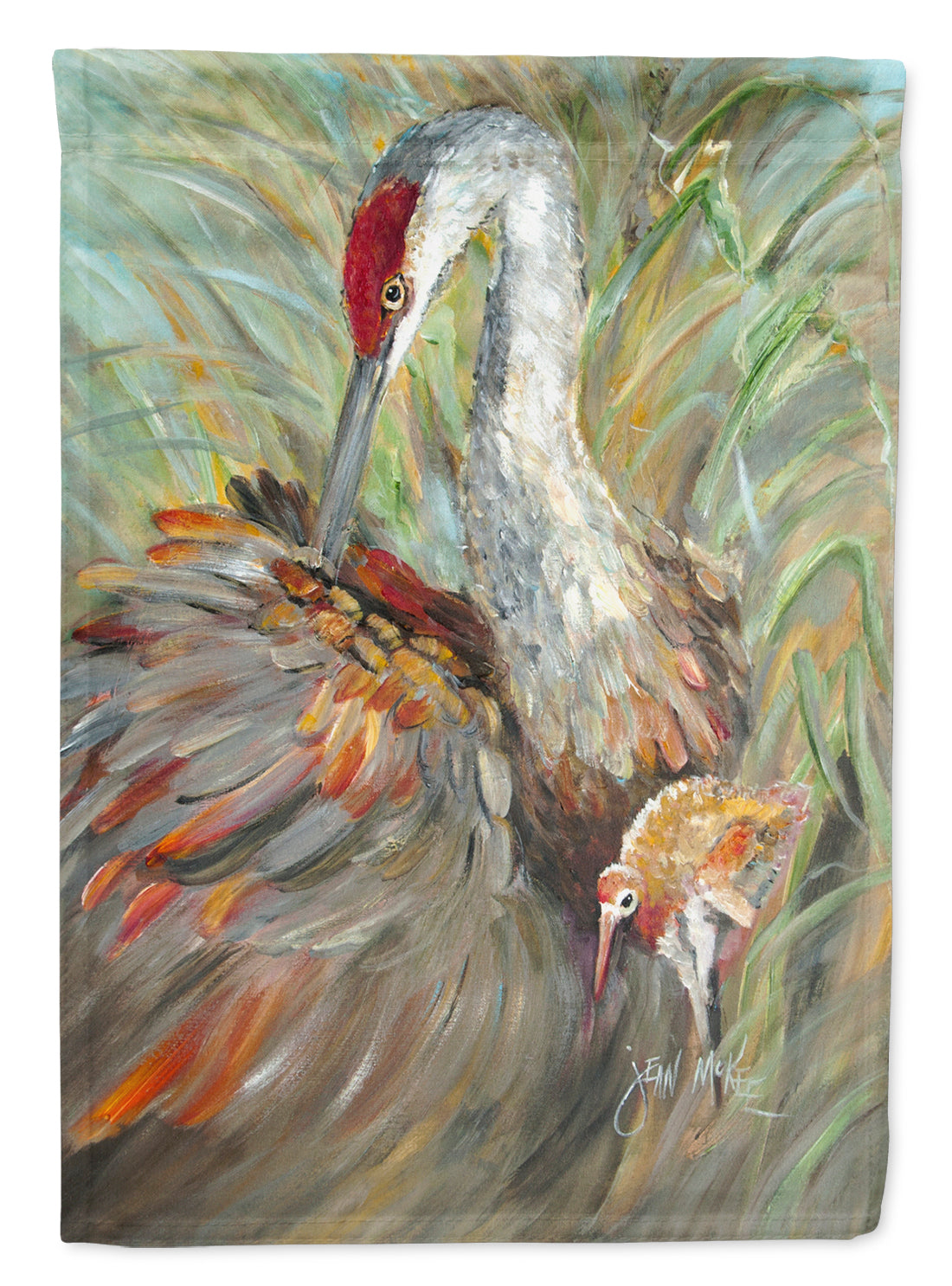 Sandhill Crane with baby House Flag 28x40 Porch Sleeve Pole Decorative Outside Yard Banner Artwork Wall Hanging, Polyester