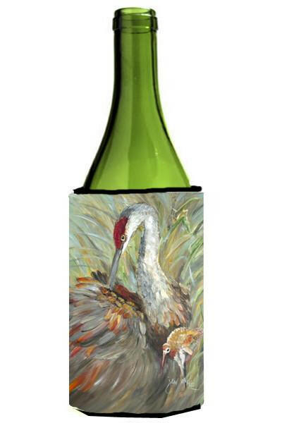 Sandhill Crane with baby Wine Bottle Hugger Gift Sleeve for Standard 750 ml Bottles, Insulated Reusable Also Fits Mini Shot & Pint Bottles