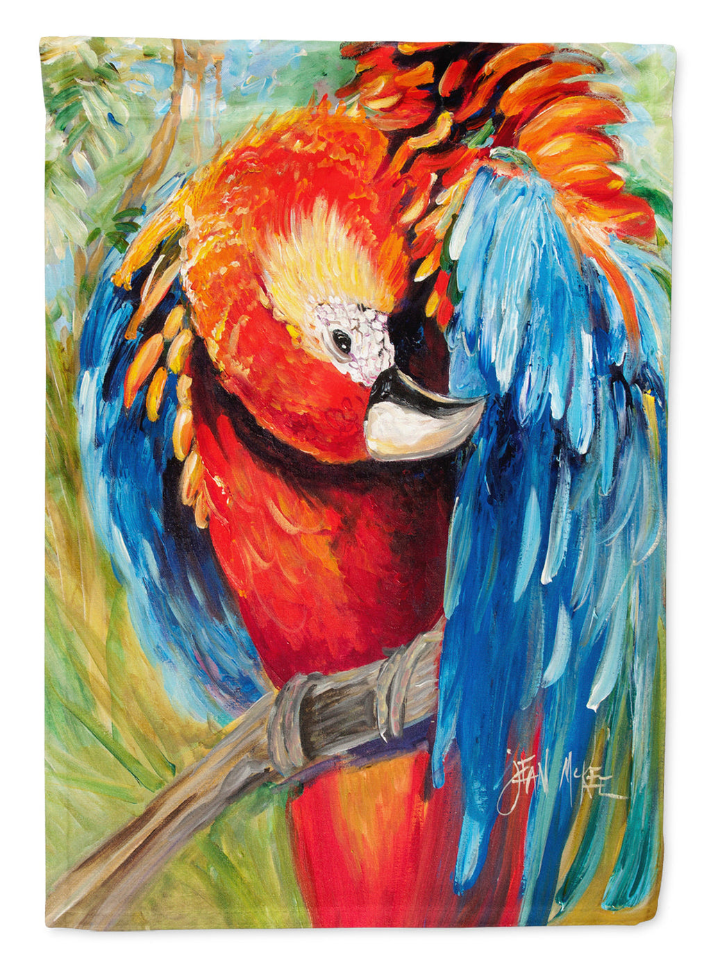 Red Parrot House Flag 28x40 Porch Sleeve Pole Decorative Outside Yard Banner Artwork Wall Hanging, Polyester