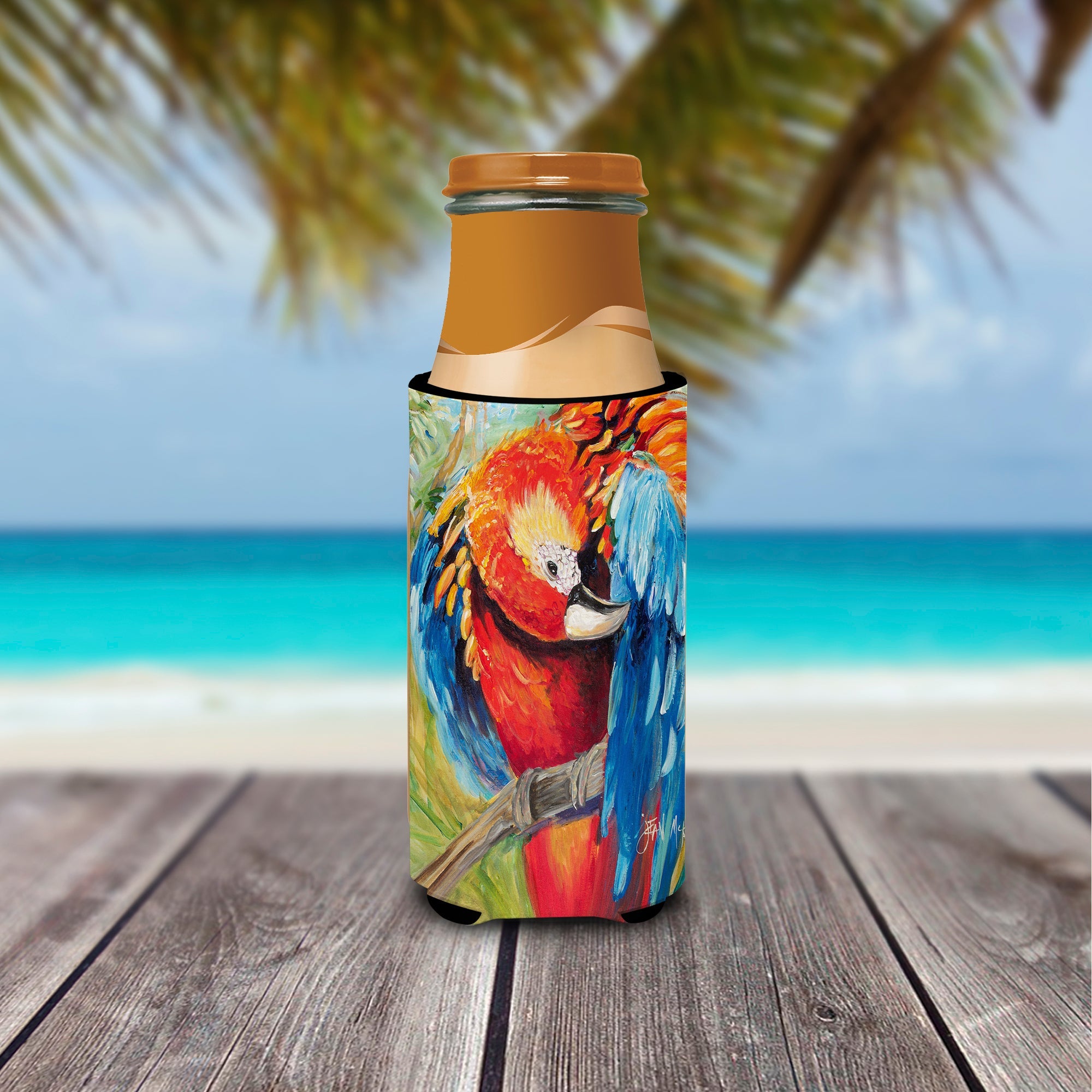 Red Parrot Slim Can Hugger , Insulated Foam Hugger for 12 oz Slim Cans, Beer Bottles & Water Bottles, Printed in USA