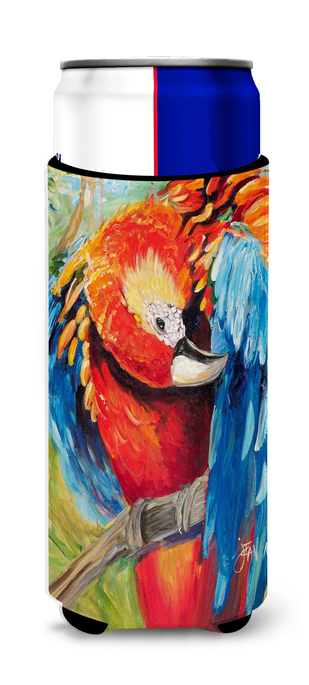 Red Parrot Slim Can Hugger , Insulated Foam Hugger for 12 oz Slim Cans, Beer Bottles & Water Bottles, Printed in USA