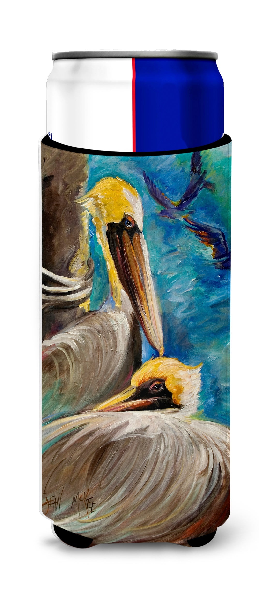 Pelicans Remembering Slim Can Hugger , Insulated Foam Hugger for 12 oz Slim Cans, Beer Bottles & Water Bottles, Printed in USA