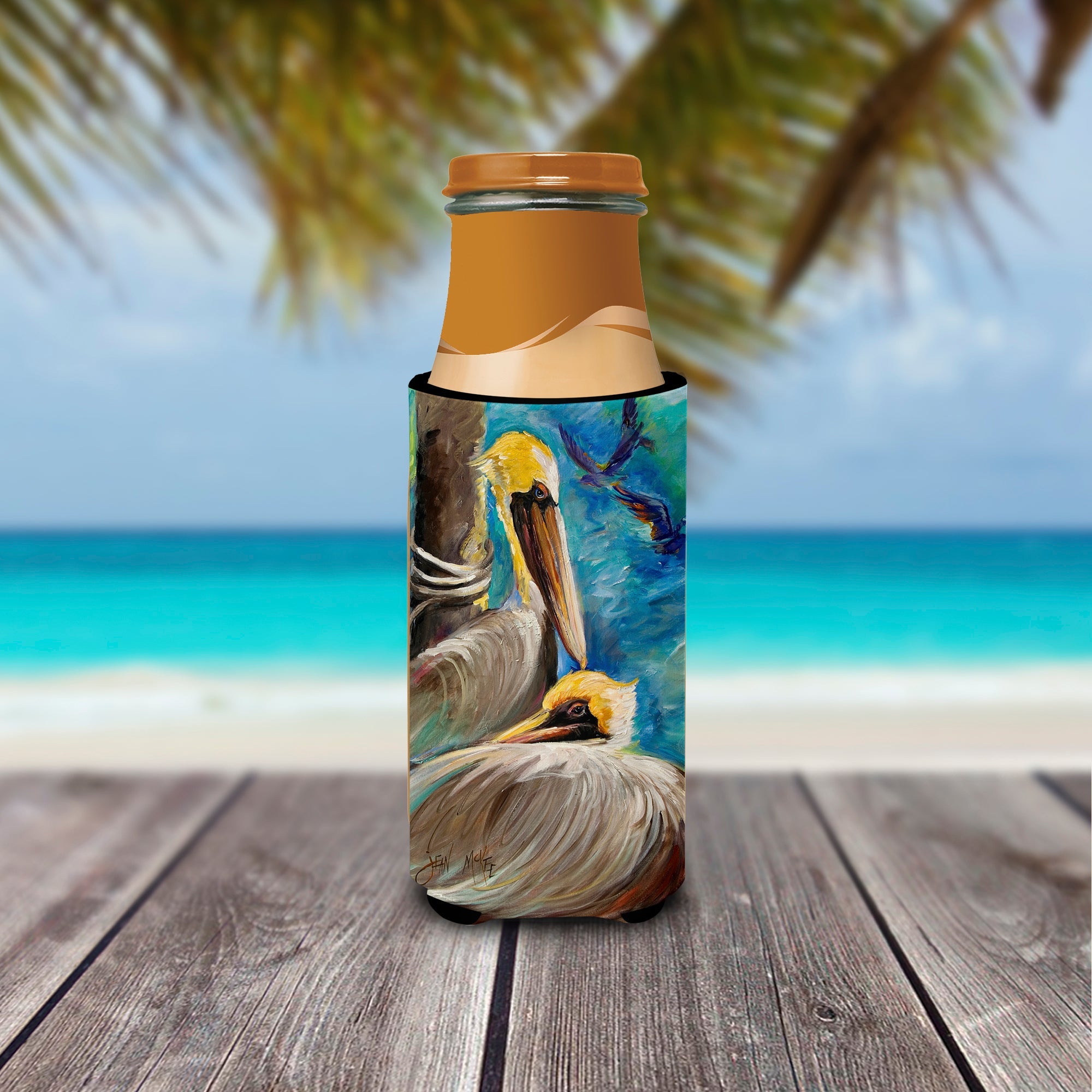 Pelicans Remembering Slim Can Hugger , Insulated Foam Hugger for 12 oz Slim Cans, Beer Bottles & Water Bottles, Printed in USA