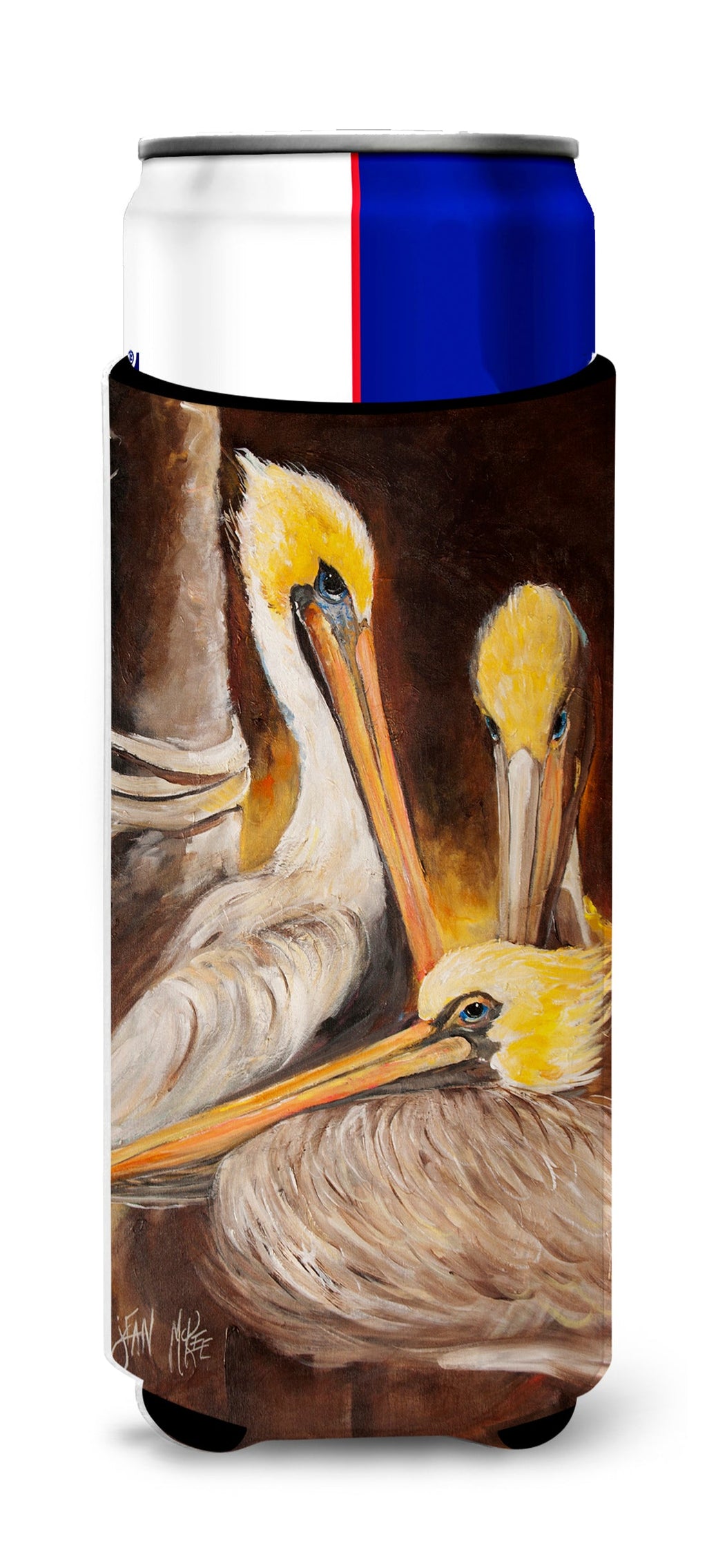 Brown Pelicans Slim Can Hugger , Insulated Foam Hugger for 12 oz Slim Cans, Beer Bottles & Water Bottles, Printed in USA