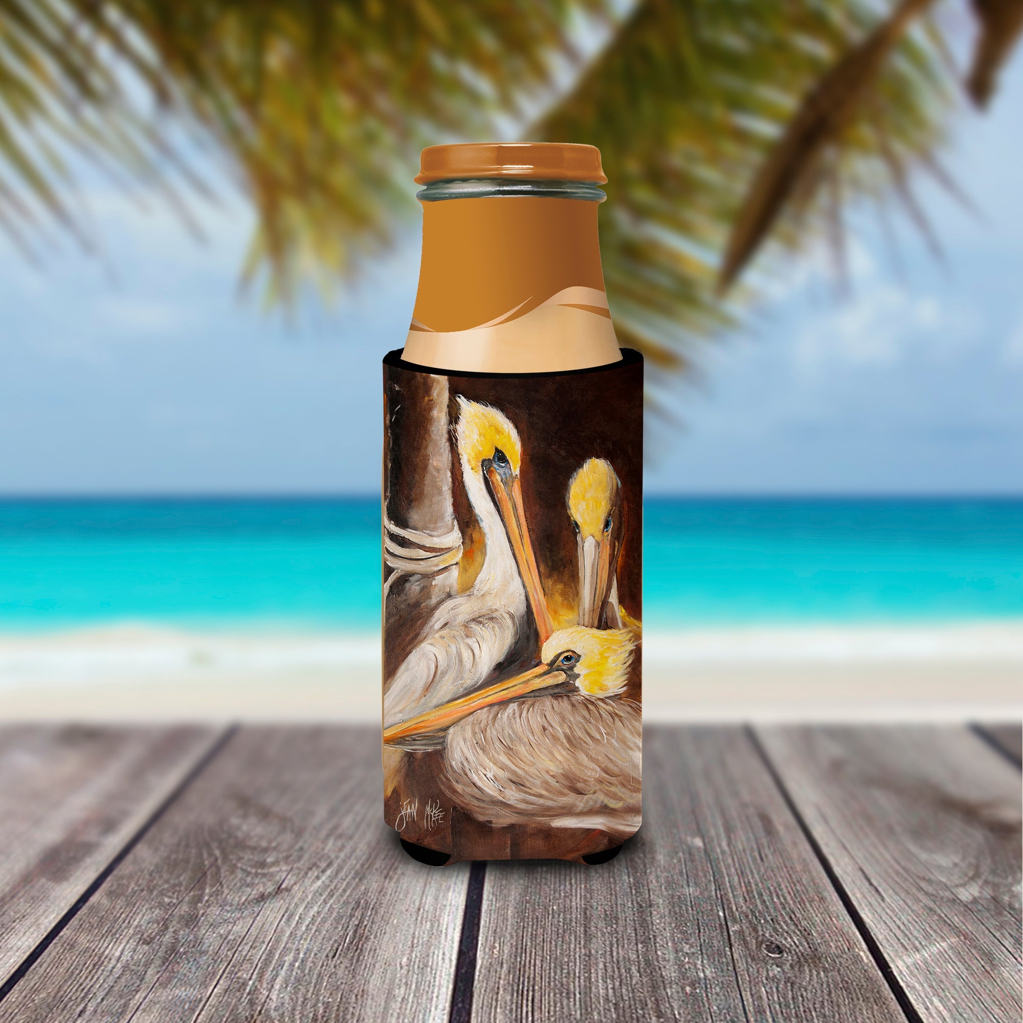 Brown Pelicans Slim Can Hugger , Insulated Foam Hugger for 12 oz Slim Cans, Beer Bottles & Water Bottles, Printed in USA