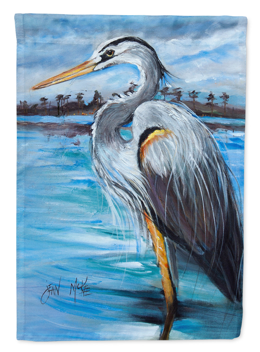 Blue Heron Gazing House Flag 28x40 Porch Sleeve Pole Decorative Outside Yard Banner Artwork Wall Hanging, Polyester