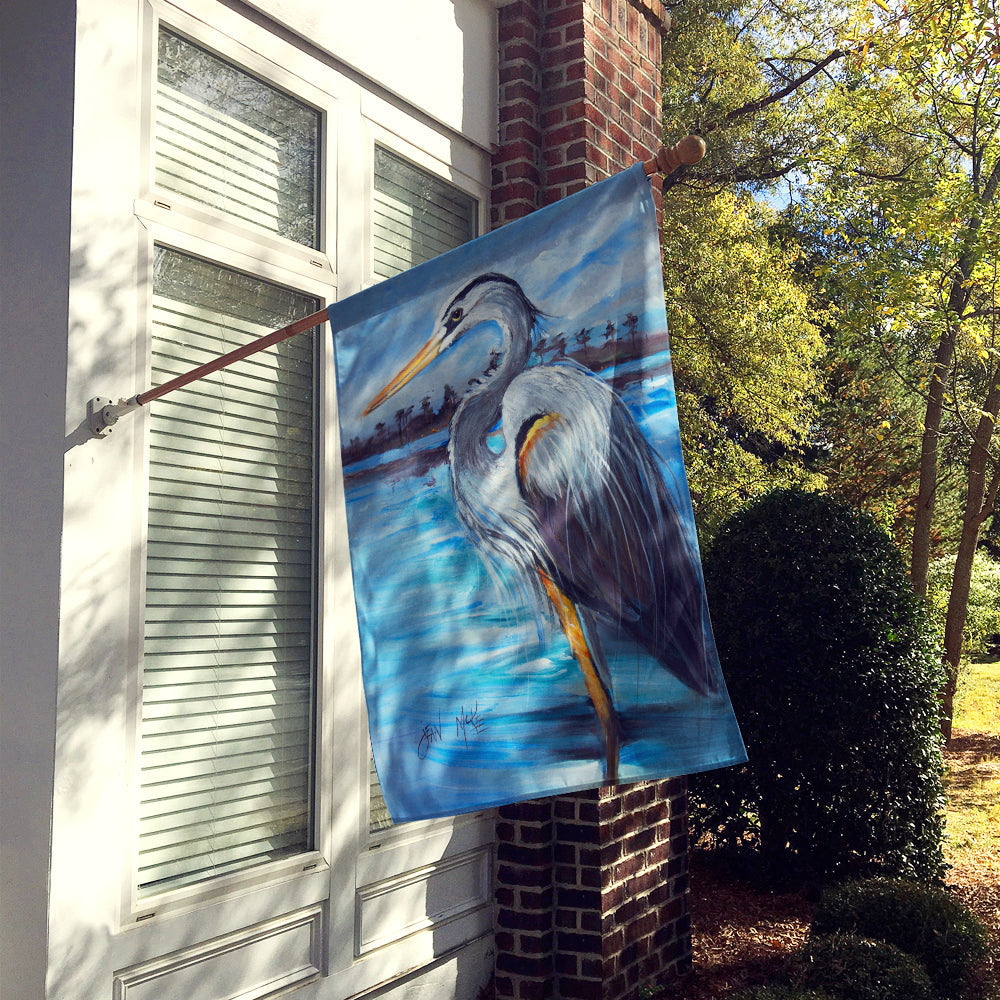 Blue Heron Gazing House Flag 28x40 Porch Sleeve Pole Decorative Outside Yard Banner Artwork Wall Hanging, Polyester
