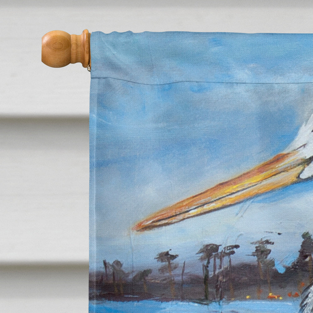 Blue Heron Gazing House Flag 28x40 Porch Sleeve Pole Decorative Outside Yard Banner Artwork Wall Hanging, Polyester