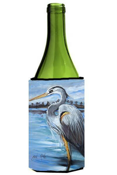 Blue Heron Gazing Wine Bottle Hugger Gift Sleeve for Standard 750 ml Bottles, Insulated Reusable Also Fits Mini Shot & Pint Bottles