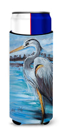 Blue Heron Gazing Slim Can Hugger , Insulated Foam Hugger for 12 oz Slim Cans, Beer Bottles & Water Bottles, Printed in USA