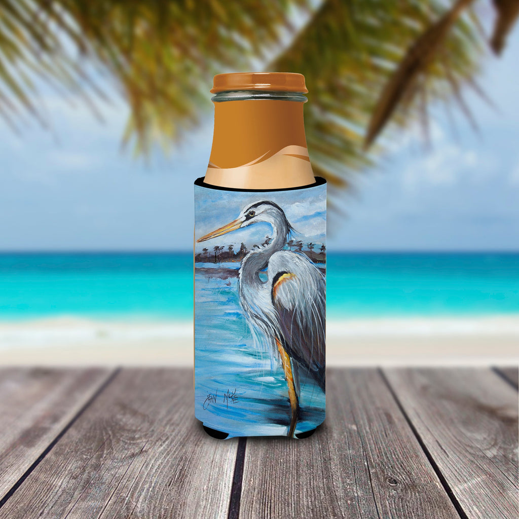 Blue Heron Gazing Slim Can Hugger , Insulated Foam Hugger for 12 oz Slim Cans, Beer Bottles & Water Bottles, Printed in USA