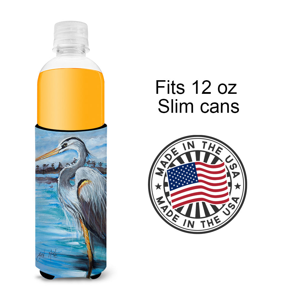 Blue Heron Gazing Slim Can Hugger , Insulated Foam Hugger for 12 oz Slim Cans, Beer Bottles & Water Bottles, Printed in USA