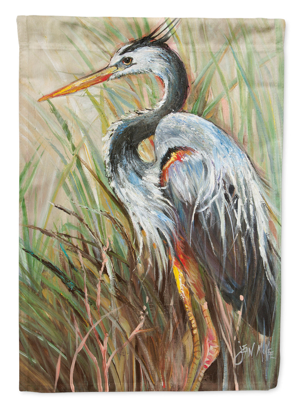 Blue Heron Gazing West House Flag 28x40 Porch Sleeve Pole Decorative Outside Yard Banner Artwork Wall Hanging, Polyester