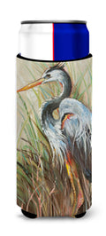 Blue Heron Gazing West Slim Can Hugger , Insulated Foam Hugger for 12 oz Slim Cans, Beer Bottles & Water Bottles, Printed in USA