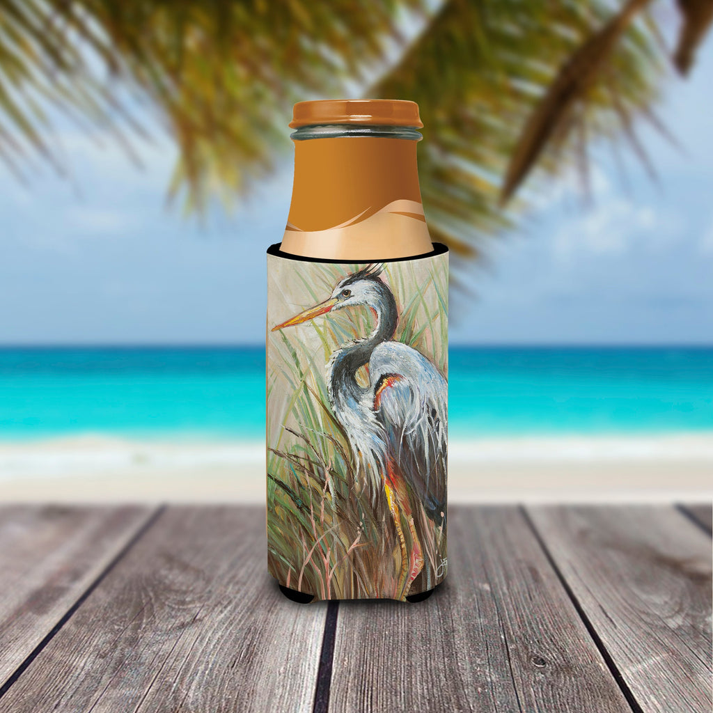 Blue Heron Gazing West Slim Can Hugger , Insulated Foam Hugger for 12 oz Slim Cans, Beer Bottles & Water Bottles, Printed in USA