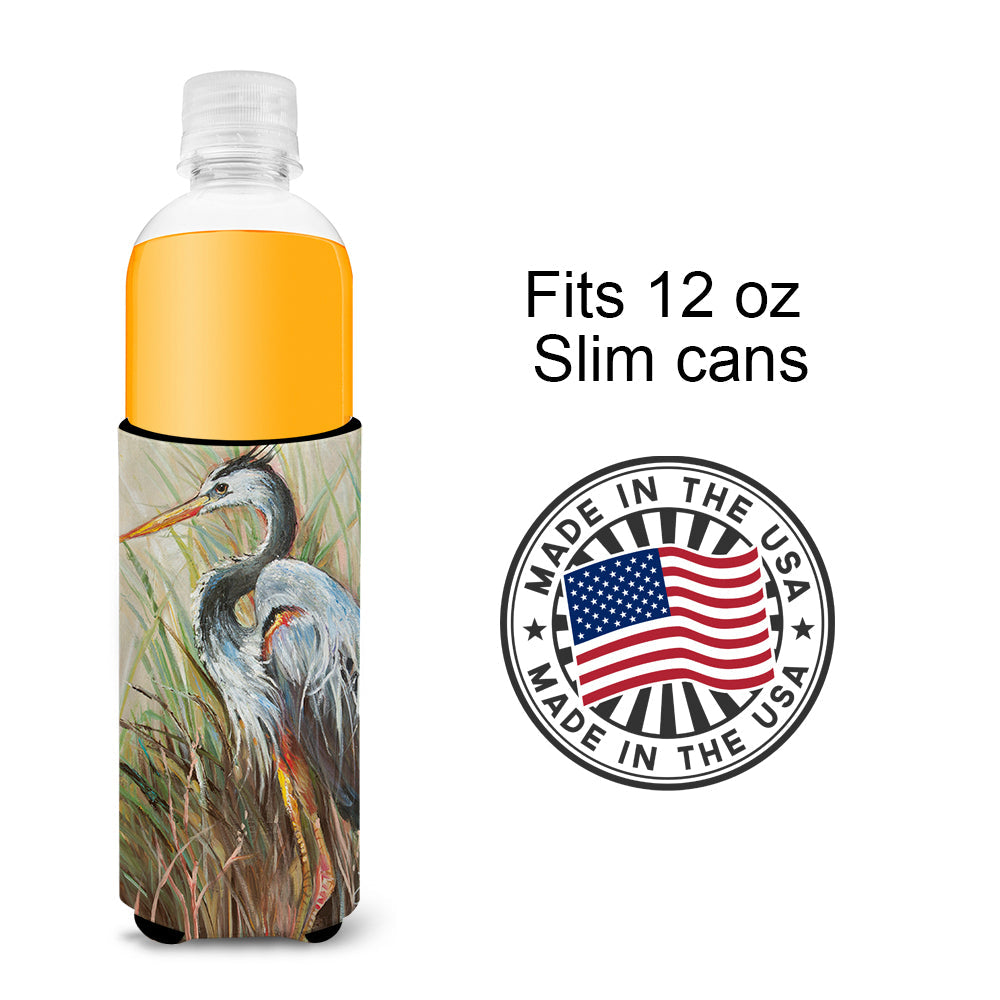 Blue Heron Gazing West Slim Can Hugger , Insulated Foam Hugger for 12 oz Slim Cans, Beer Bottles & Water Bottles, Printed in USA