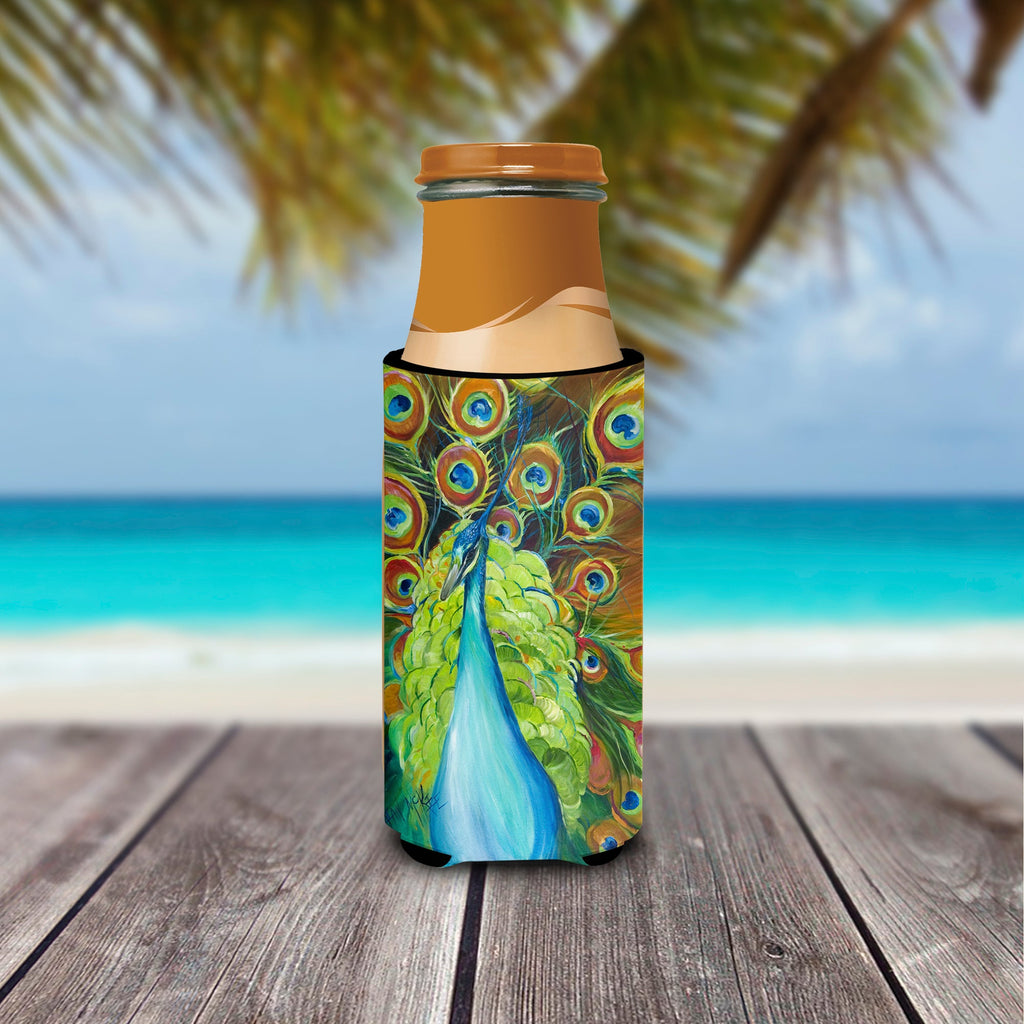 Bling Peacock Slim Can Hugger , Insulated Foam Hugger for 12 oz Slim Cans, Beer Bottles & Water Bottles, Printed in USA