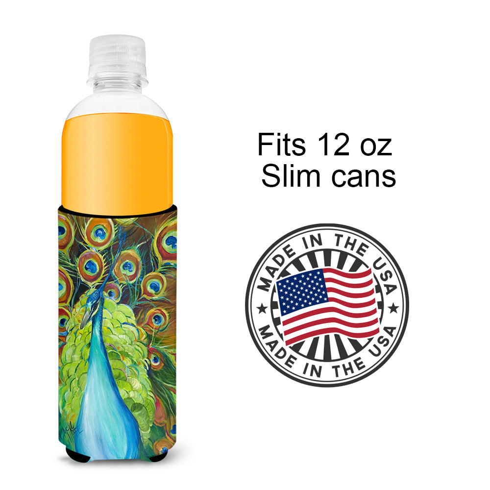 Bling Peacock Slim Can Hugger , Insulated Foam Hugger for 12 oz Slim Cans, Beer Bottles & Water Bottles, Printed in USA