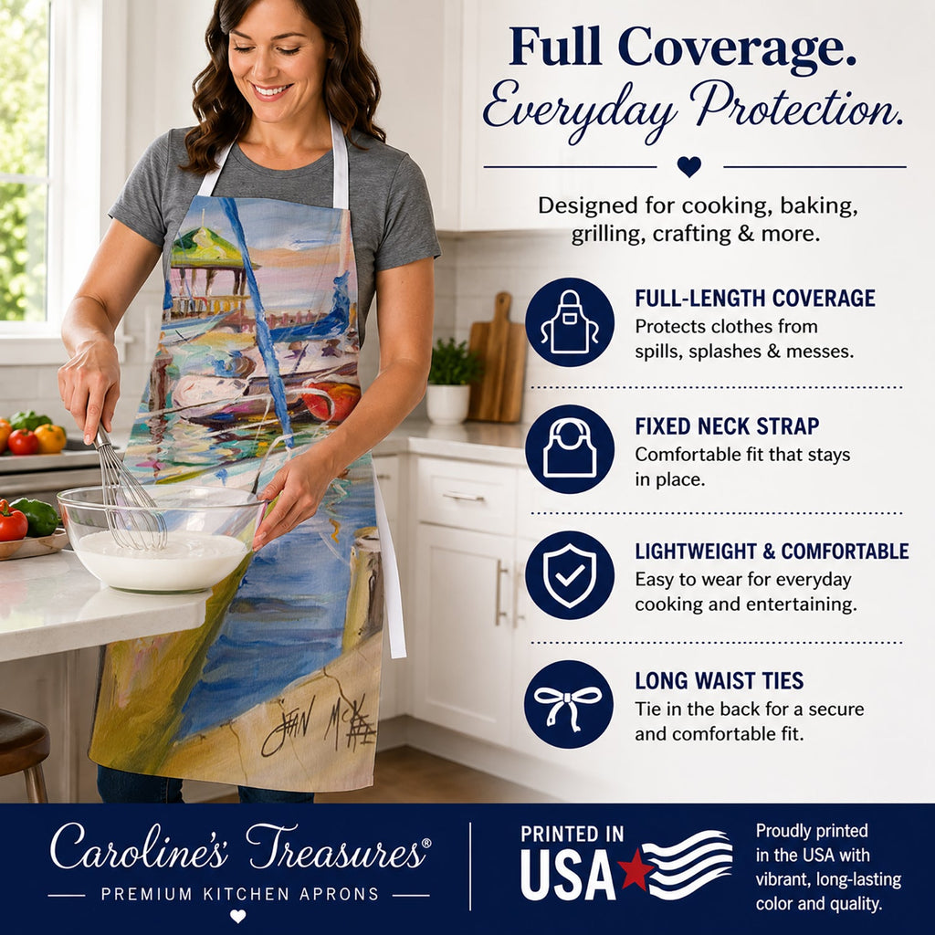 Boat Docks Sailboats Apron Cooking Kitchen Server Baking Crafts Gardening for Adult Women Men, Unisex, Large, Multicolor