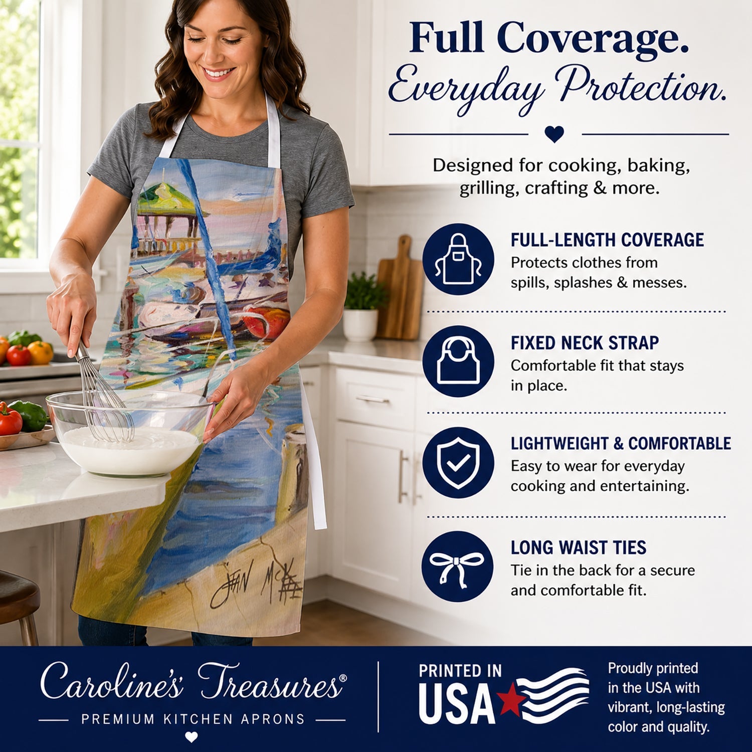 Boat Docks Sailboats Apron Cooking Kitchen Server Baking Crafts Gardening for Adult Women Men, Unisex, Large, Multicolor