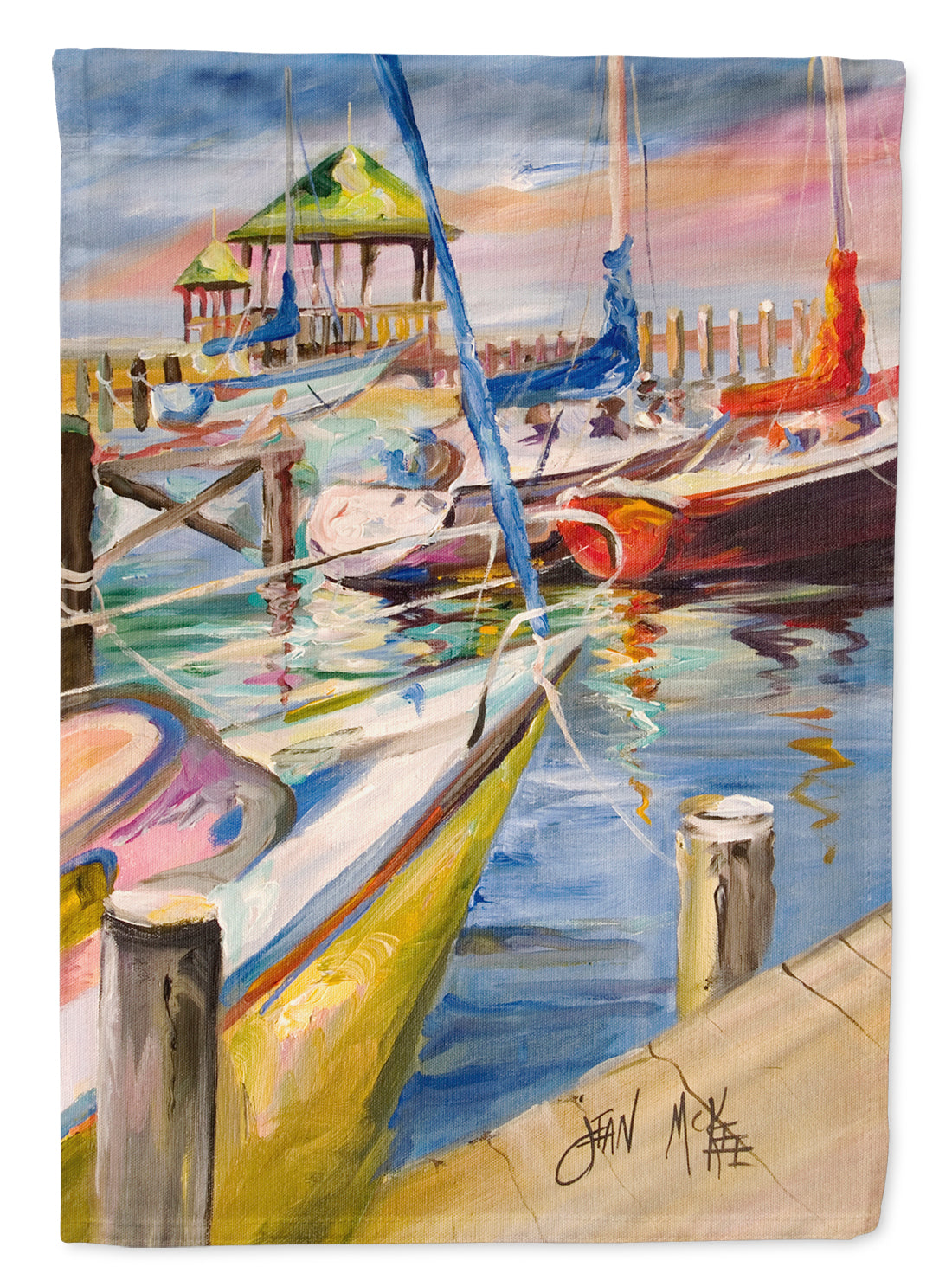 Boat Docks Sailboats House Flag 28x40 Porch Sleeve Pole Decorative Outside Yard Banner Artwork Wall Hanging, Polyester