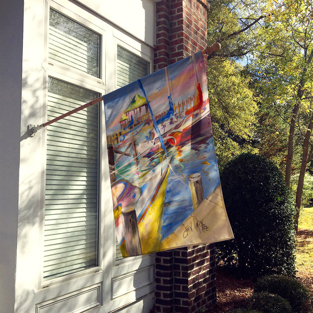 Boat Docks Sailboats House Flag 28x40 Porch Sleeve Pole Decorative Outside Yard Banner Artwork Wall Hanging, Polyester