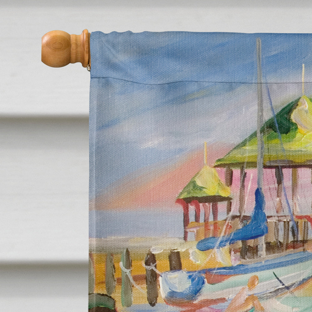 Boat Docks Sailboats House Flag 28x40 Porch Sleeve Pole Decorative Outside Yard Banner Artwork Wall Hanging, Polyester
