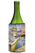 Boat Docks Sailboats Wine Bottle Hugger Gift Sleeve for Standard 750 ml Bottles, Insulated Reusable Also Fits Mini Shot & Pint Bottles