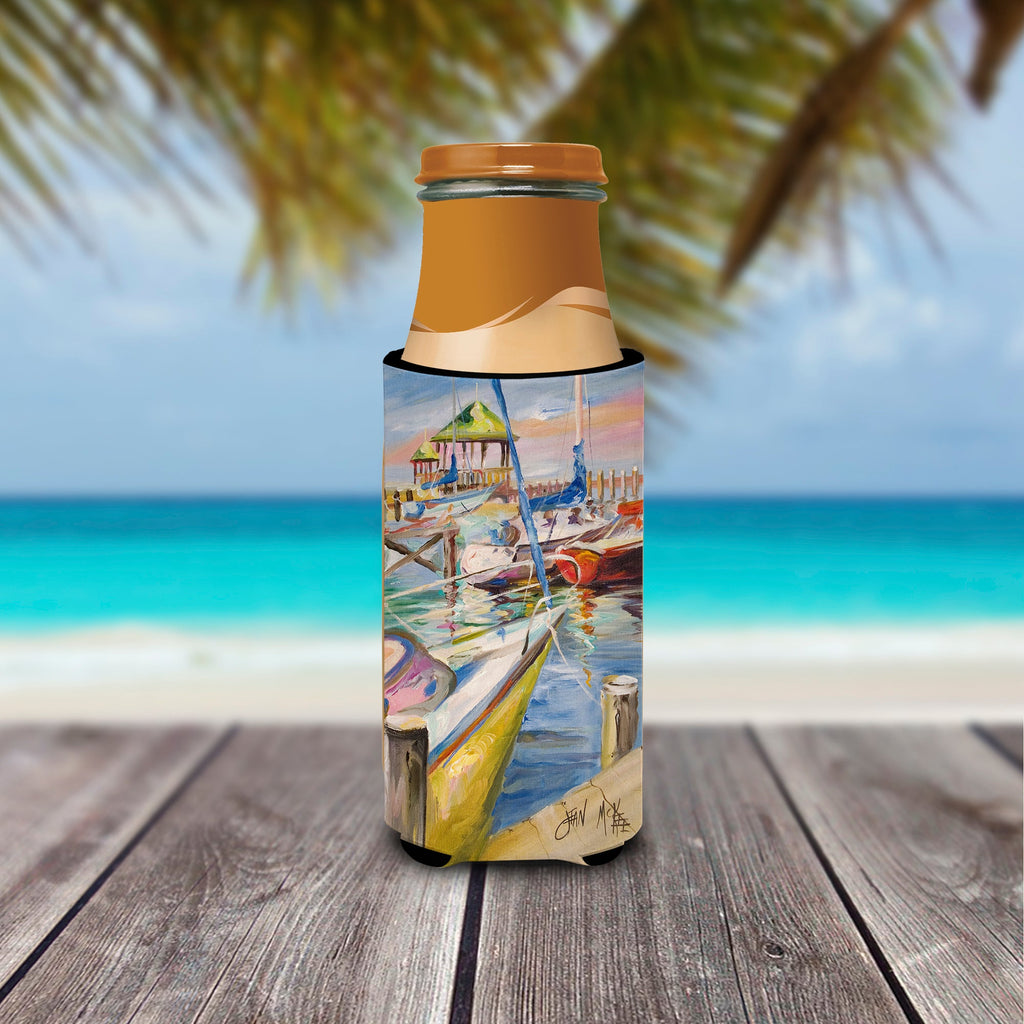 Boat Docks Sailboats Slim Can Hugger , Insulated Foam Hugger for 12 oz Slim Cans, Beer Bottles & Water Bottles, Printed in USA