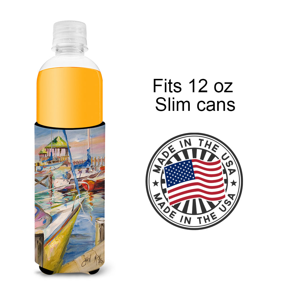 Boat Docks Sailboats Slim Can Hugger , Insulated Foam Hugger for 12 oz Slim Cans, Beer Bottles & Water Bottles, Printed in USA