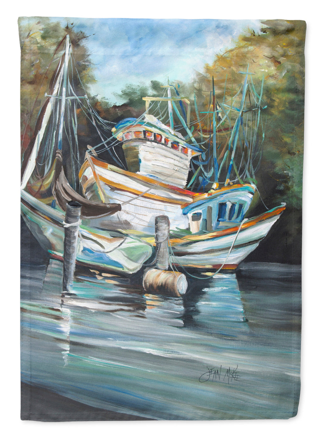 Shrimpers Cove and Shrimp Boats House Flag 28x40 Porch Sleeve Pole Decorative Outside Yard Banner Artwork Wall Hanging, Polyester